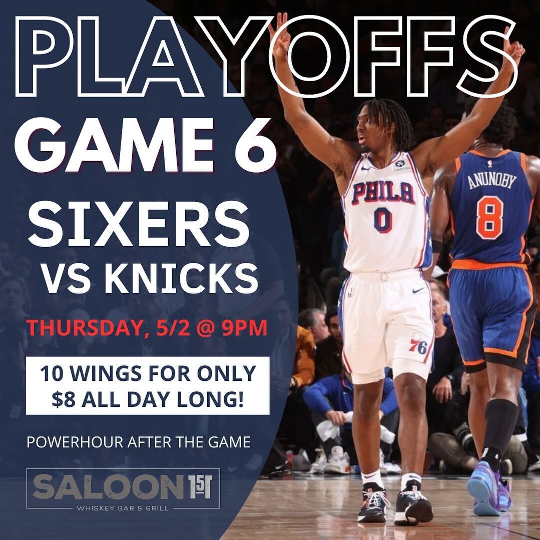 🏀 Game 6 - Thursday night at 9pm! Go Sixers 🏀 #sixers #76ers #nbaplayoffs #westchesterpa #downtownwestchesterpa #wcupa #wcuofpa #westchesterborough #westchesteruniversity #saloon151 #westchester #whiskeybar #tequilabar151
