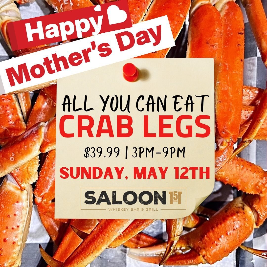 Mom&rsquo;s ❤️ 🦀 &amp; 🥂 Happy Mother&rsquo;s Day! 🦀 AYCE Crab Legs Every Sunday 3pm-9pm 🦀 $8 Cheesesteaks, $3 Miller Lites &amp; $8 Saloon Fries All Day! $3 Tito&rsquo;s Drinks 9pm-11pm! Live Music w/ @hailee24moran at 4pm. Let&rsquo;s make it a