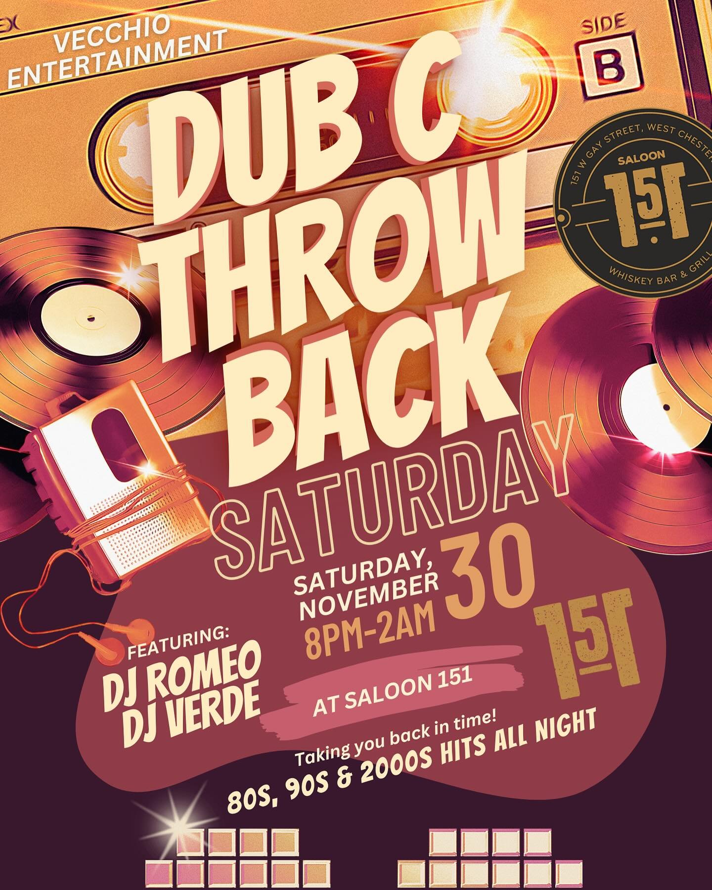 Taking you back in time tonight! DUB C Throwback Saturday! 🎧 @djromeo24 starts up at 8pm and @dangreenmusic will join the fun around 10pm. #throwback #dubc #westchesterpa #downtownwestchesterpa #wcupa #wcuofpa #westchesterborough #westchesterunivers