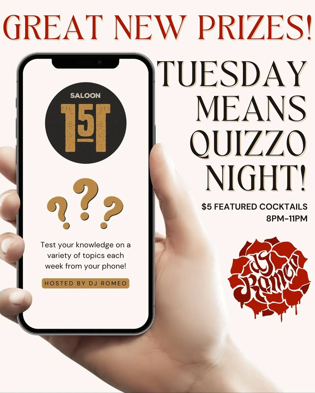 🎉 Tuesday means TRIVIA NIGHT! 🍻
Grab your crew, flex those random facts, and let&rsquo;s see who&rsquo;s the smartest at the bar.

🧠 Hosted by DJ Romeo
📱 Play right from your phone
🕗 Quizzo starts at 8 PM (okay&hellip; 8:30 ish 😉)
🎁 3 games &b