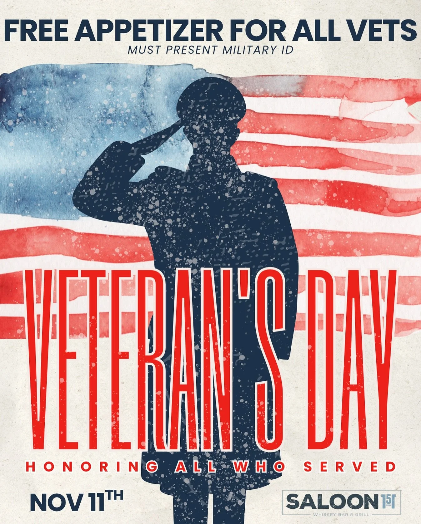 🇺🇸 Honoring All Who Served 🇺🇸
Veteran&rsquo;s Day (Nov 11th), we&rsquo;re saying thank you the best way we know how &mdash; with great food and gratitude.
🎖️ Free appetizer for all veterans (with military ID).

We appreciate your service and sac