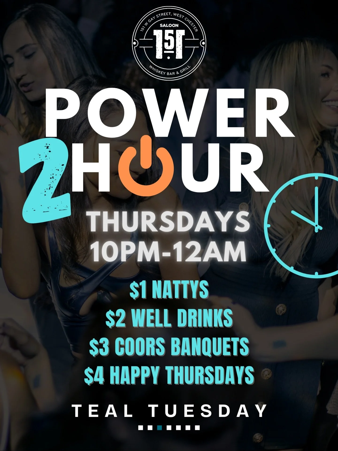 🎶✨ It&rsquo;s POWER2HOUR with DJ Teal Tuesday! ✨🎶

⏳ Power 2 Hour specials from 10PM&ndash;Midnight
🔥 The perfect way to get your Thursday night rolling!
 😋 10 Wings for $8 &ndash; all day, every Thursday! Choose from over a dozen sauces.

#Saloo