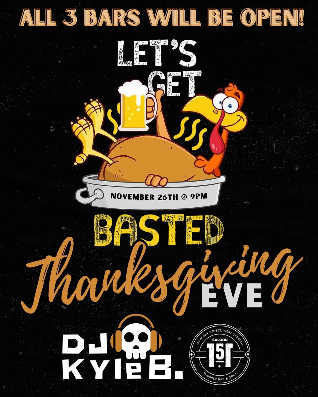 Wednesday goals:
🌮 Eat the tacos.
🥃 Sip the whiskey.
🦃 Prep for the wildest Thanksgiving Eve in town.

Half-price tacos + Whiskey Wednesday = the perfect warm-up for &ldquo;Getting Basted&rdquo; tonight with DJ Kyle B at 9PM!
🙌