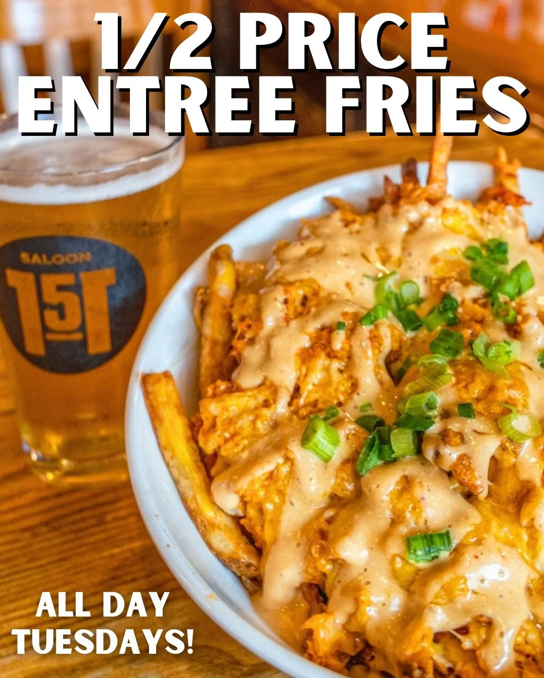 🔥 &frac12;-Price Entree Fries &amp; Nachos &mdash; All Day Tuesday! 🔥

Load up on your favorites, grab a cold one, and stick around for Quizzo Night with DJ Romeo 🎤🍻

📆 TONIGHT
🎄 Game 1 &ndash; Christmas Movies
🎶 Game 2 &ndash; Name That Tune
