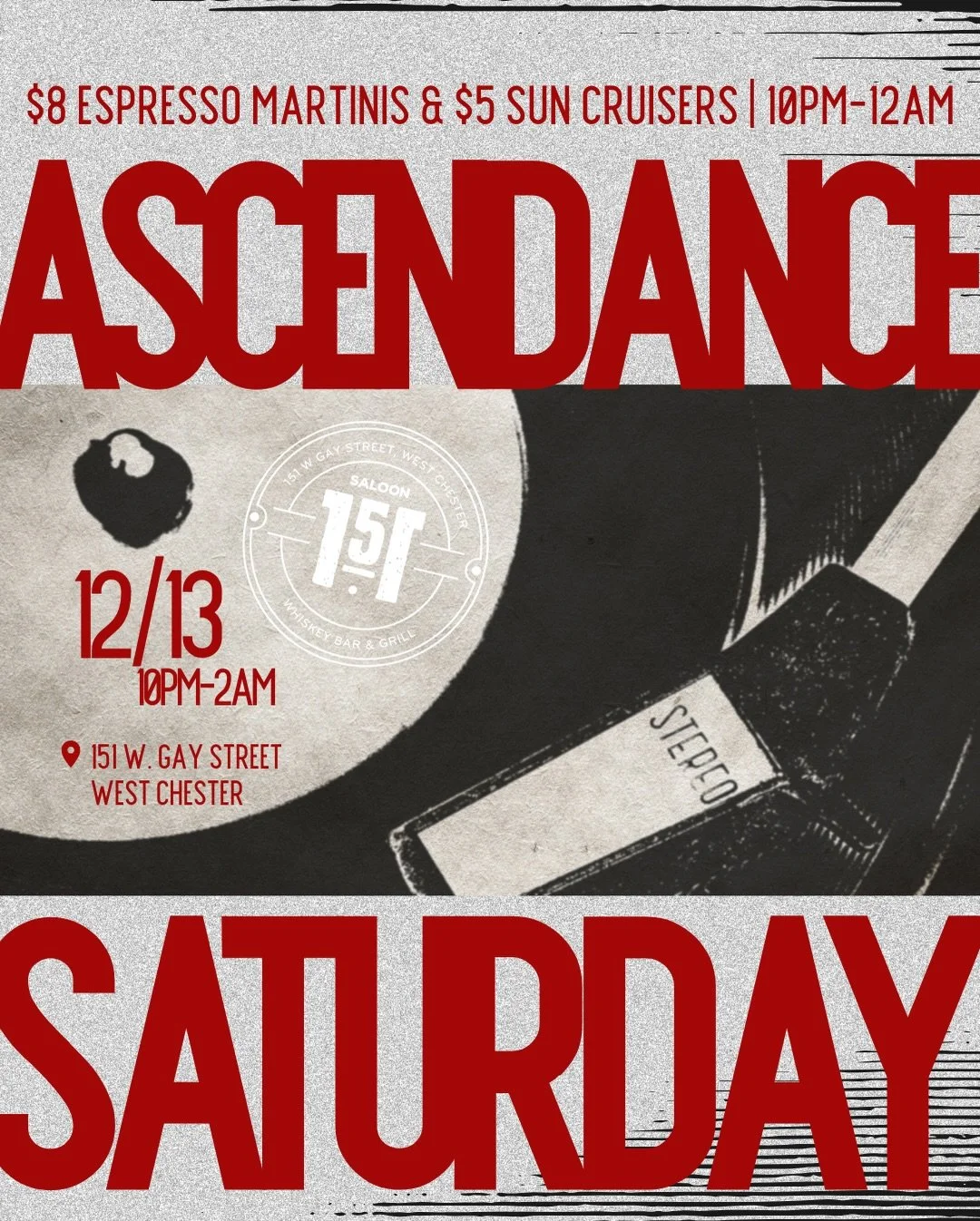 Happy Saturday 🪩 @iamascendance 🎧 spinning late-night vibes 10PM&ndash;2AM &mdash; the party starts and ends here! Come enjoy $4 Modelos &amp; great chef specials all day | $8 Espresso Martinis &amp; $3 Miller Lites 10-12 😋 

📍 151 W Gay Street &