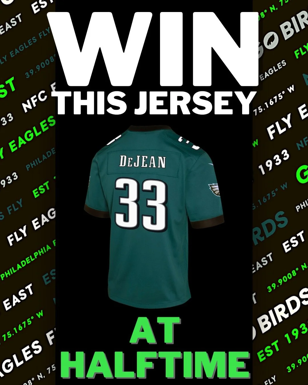 GO BIRDS 🦅💚 IT&rsquo;S GAMEDAY
WIN this @cooperdejean jersey at halftime! Free raffle for everyone!
🔊 Sound on in all 3 bars
📺 20+ TVs
🍻 $3 Miller Lites
😋 $8 Cheesesteaks
🍟 $9 Saloon Fries

Eagles vs 49ers
📅 Jan 11 | ⏰ Kickoff 4:30PM
This is 