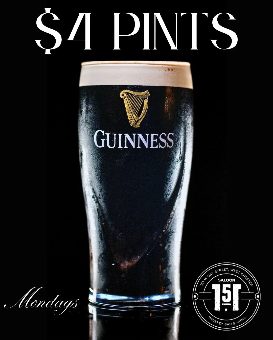 ☘️ $4 Guinness Pints all day long! &spades;️&hearts;️&clubs;️&diams;️ All In Mondays &ndash; Free Weekly Poker Night!
🃏 Sign-ups start at 7:30PM &ndash; bring your poker face and win big. 🍔 Burger Monday &ndash; Every burger on our menu is discount