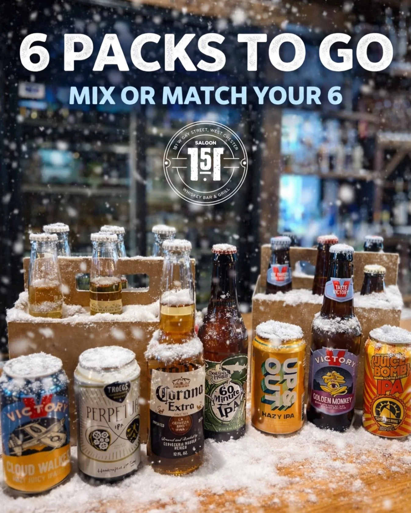 Storm&rsquo;s coming. Don&rsquo;t get caught empty-handed ❄️
🍺 6-packs to go
Mix or match your favorites 🍻