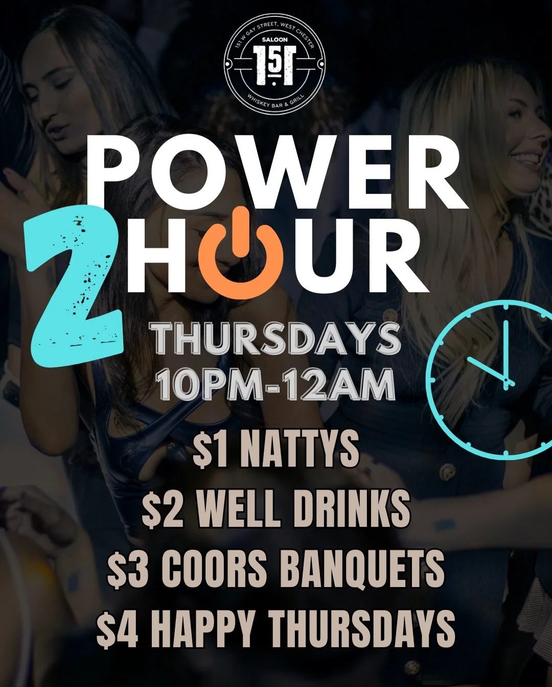 🎶✨ It&rsquo;s POWER2HOUR with DJ Kyle B ✨🎶

⏳ Power 2 Hour specials from 10PM&ndash;Midnight
🔥 The perfect way to get your Thursday night rolling!
 😋 10 Wings for $8 &ndash; all day, every Thursday! Choose from over a dozen sauces.

#Saloon151 #T