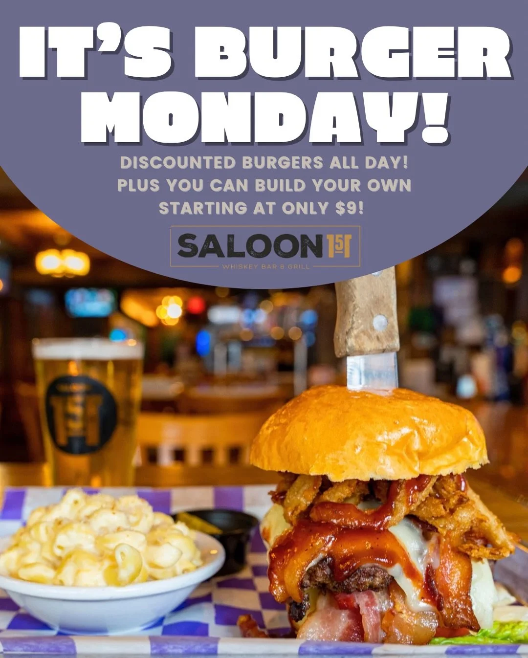 🍔 Burger Monday &ndash; Every burger on our menu is discounted, or Build Your Own Burger starting at just $9! Stack it up just the way you like it.

&spades;️&hearts;️&clubs;️&diams;️ All In Mondays &ndash; Free Weekly Poker Night!
🃏 Sign-ups start