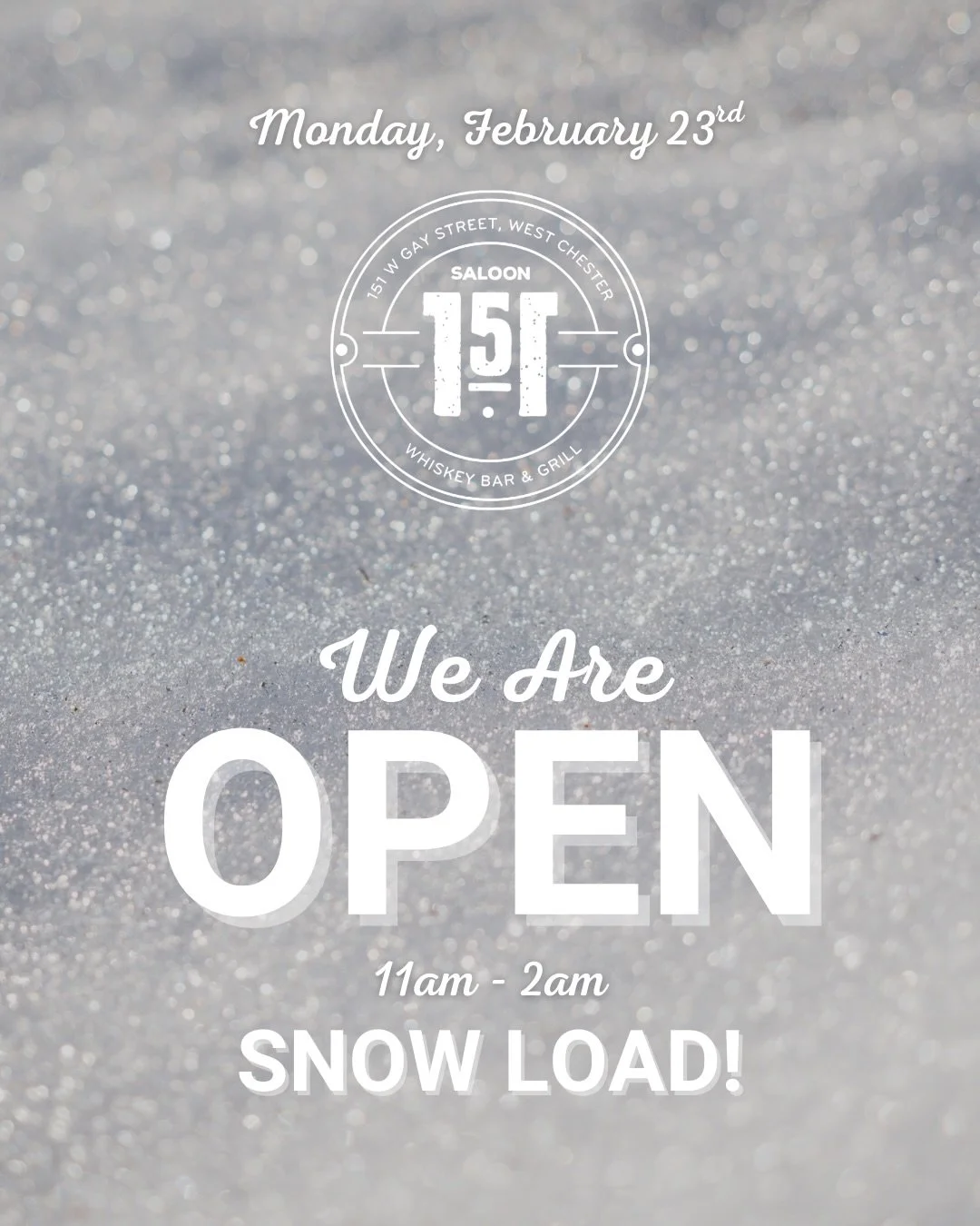 It snowed. We are OPEN 👍 🍔 Burger Monday &ndash; Every burger on our menu is discounted, or Build Your Own Burger starting at just $9! Stack it up just the way you like it.

&spades;️&hearts;️&clubs;️&diams;️ All In Mondays &ndash; Free Weekly Poke