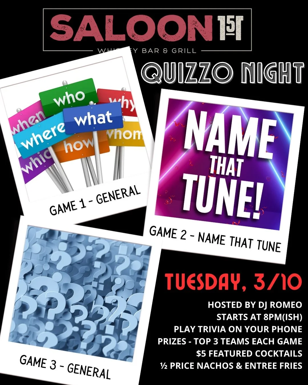 We&rsquo;ve officially turned Tuesdays into your new favorite excuse to go out.

🧠 Quizzo kicks off at 8PM
3 games of trivia played right on your phone.
Prizes. Bragging rights. DJ Romeo on the mic.

🔥 TONIGHT&rsquo;S THEME: RANDOM. We&rsquo;ll hav