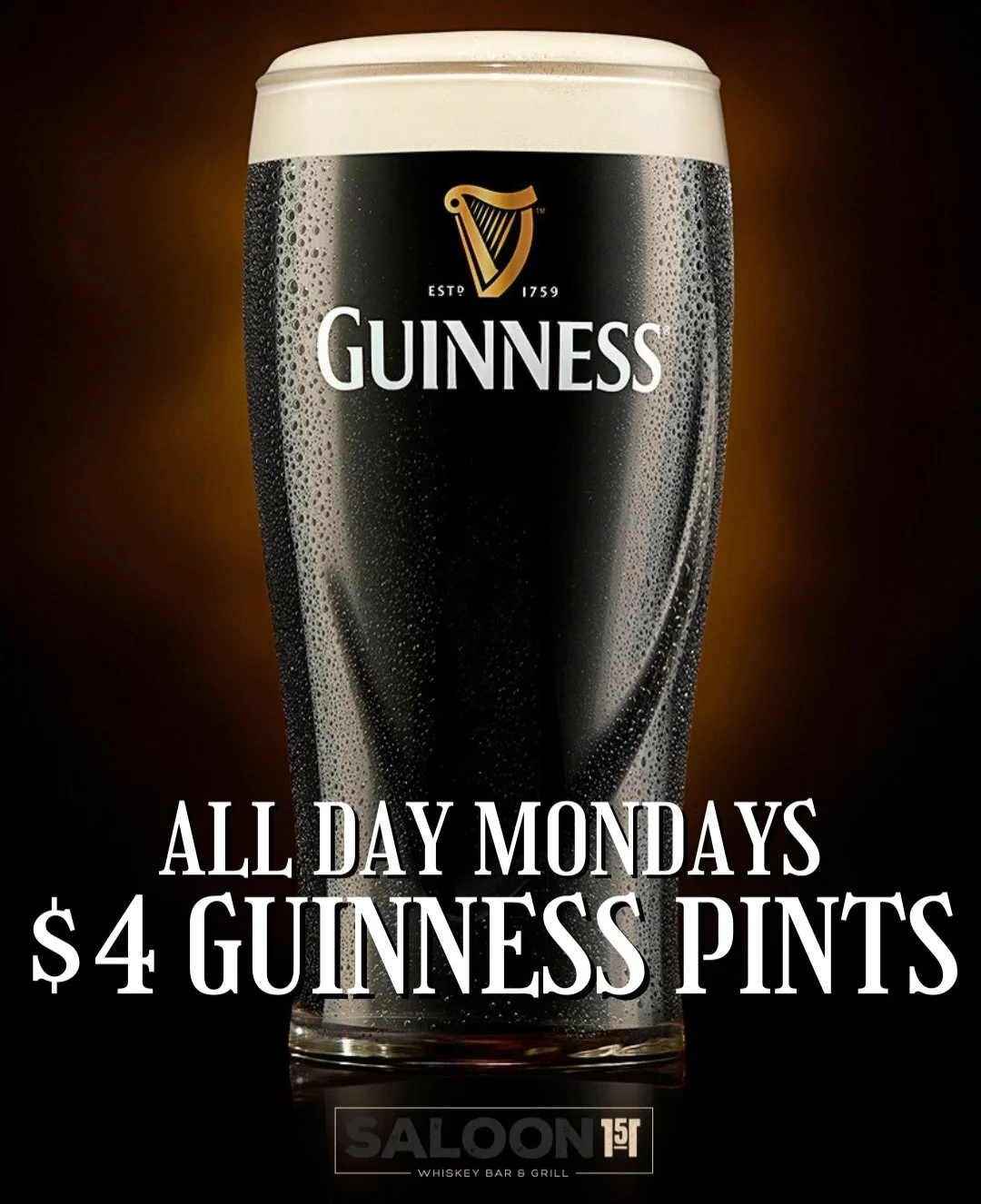 ☘️ $4 Guinness Pints all day long! &spades;️&hearts;️&clubs;️&diams;️ All In Mondays &ndash; Free Weekly Poker Night! 
🃏 Sign-ups start at 7:30PM &ndash; bring your poker face and win big. 🍔 Burger Monday &ndash; Every burger on our menu is discoun