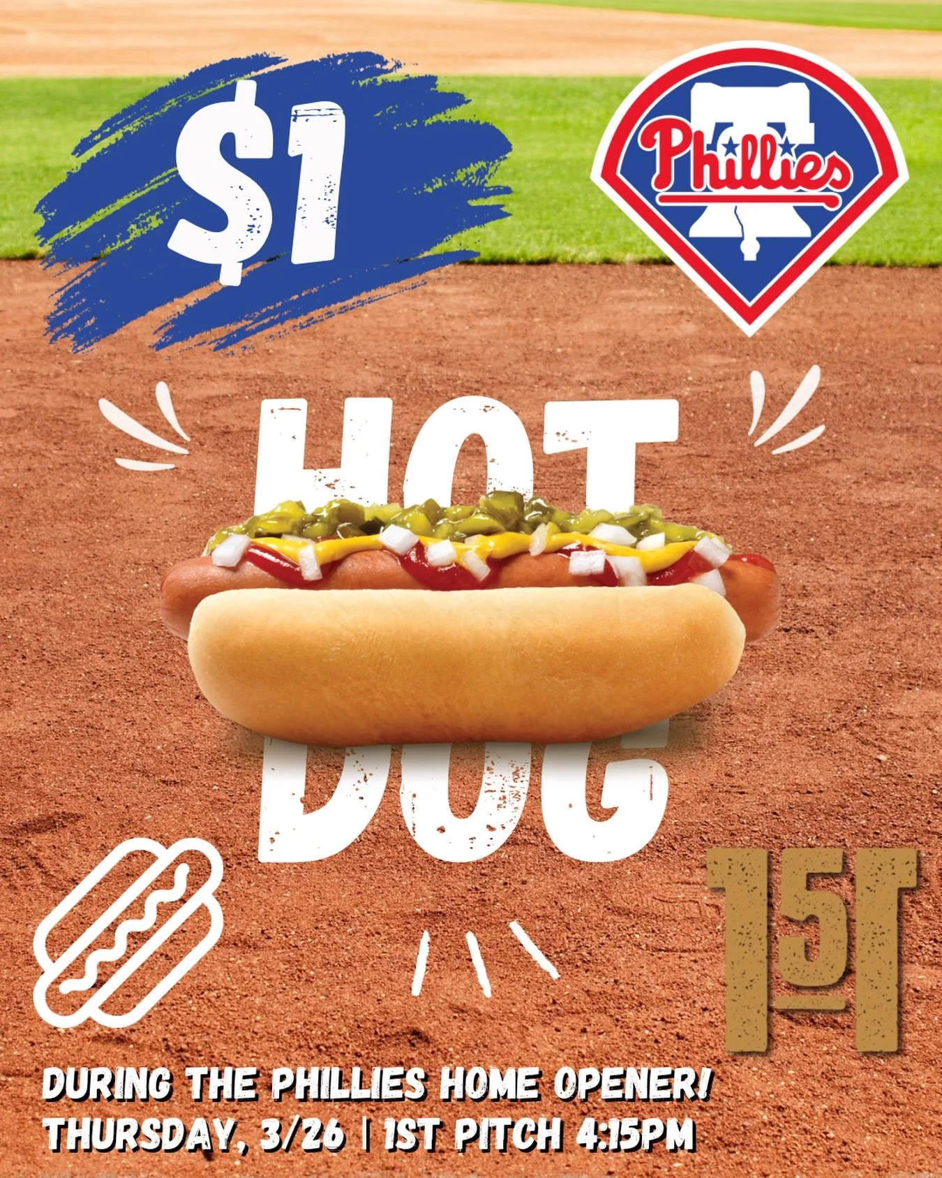 🌭 $1 DOGS 🌭 Come watch the game with us on Thursday! GO PHILS ⚾️
