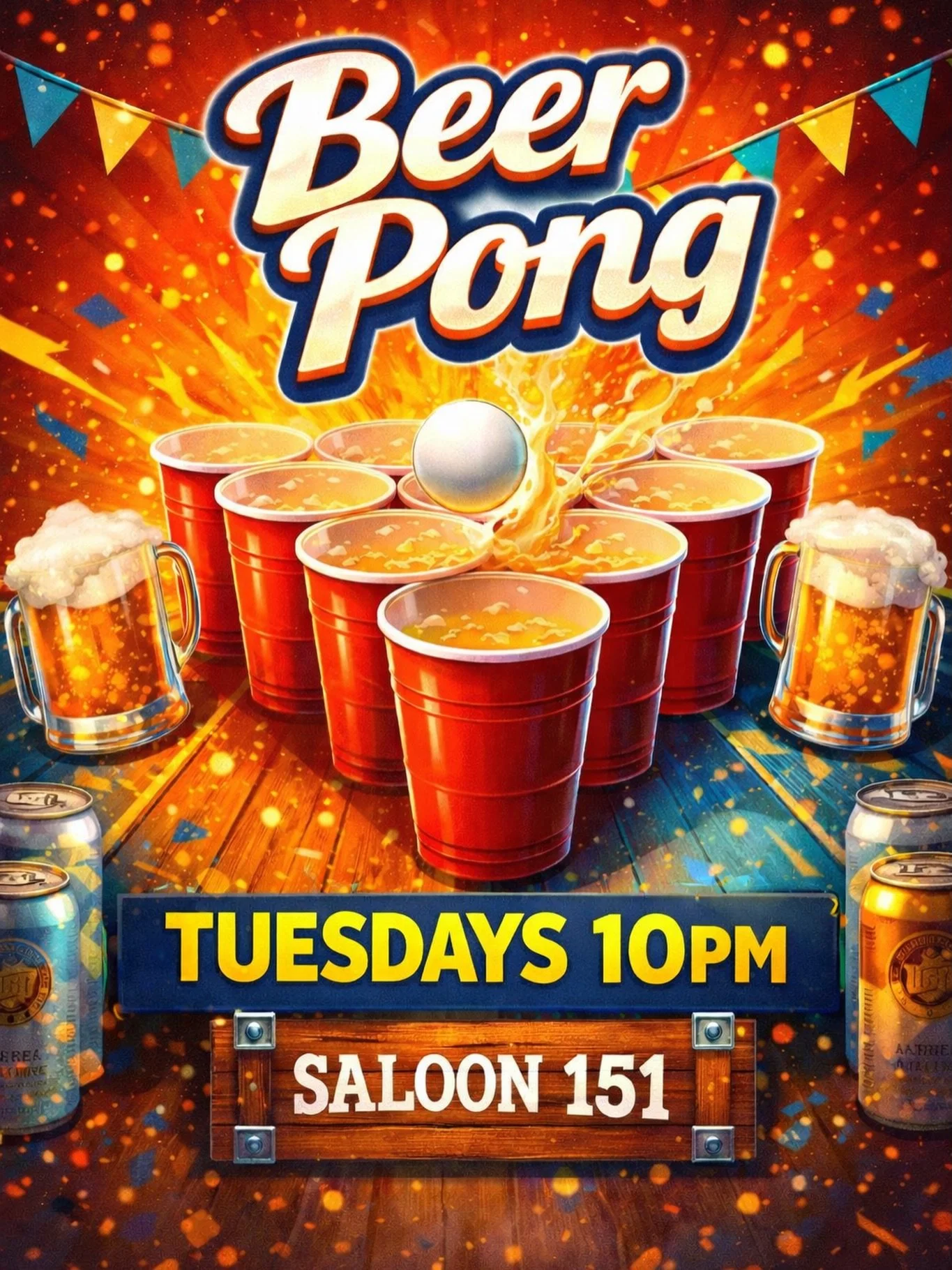 Beer Pong Tuesdays 🍻🏓

Starts right after Quizzo (10PMish) &mdash; grab a partner and run the table.
💸 Gift cards for the winners

📍 Saloon 151
#WestChesterPA #Saloon151 #BeerPong #GameNight
