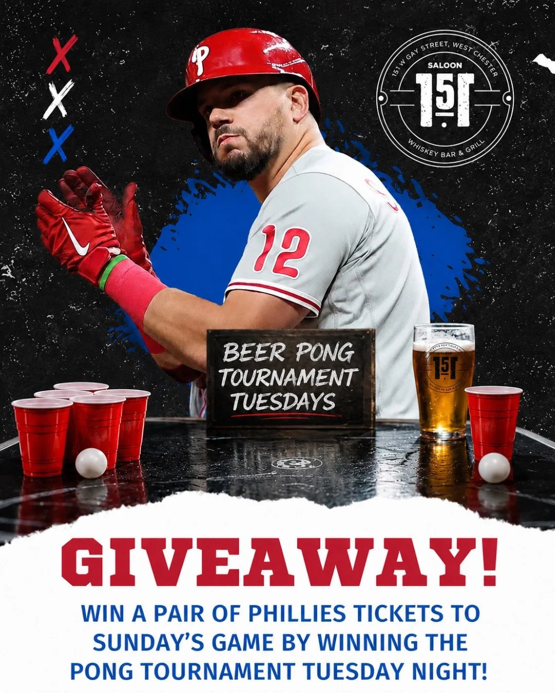 🎉 GAME NIGHT TUESDAYS AT SALOON 151 ⚾️ 

Quizzo kicks off around 7PM 🧠🍻
Then stick around for our weekly Pong Tournament at 10PM &mdash; and this week&rsquo;s champs are taking home Phillies tickets ⚾🔥

🍹 $5 featured cocktails &amp; Troegs 
😋 1