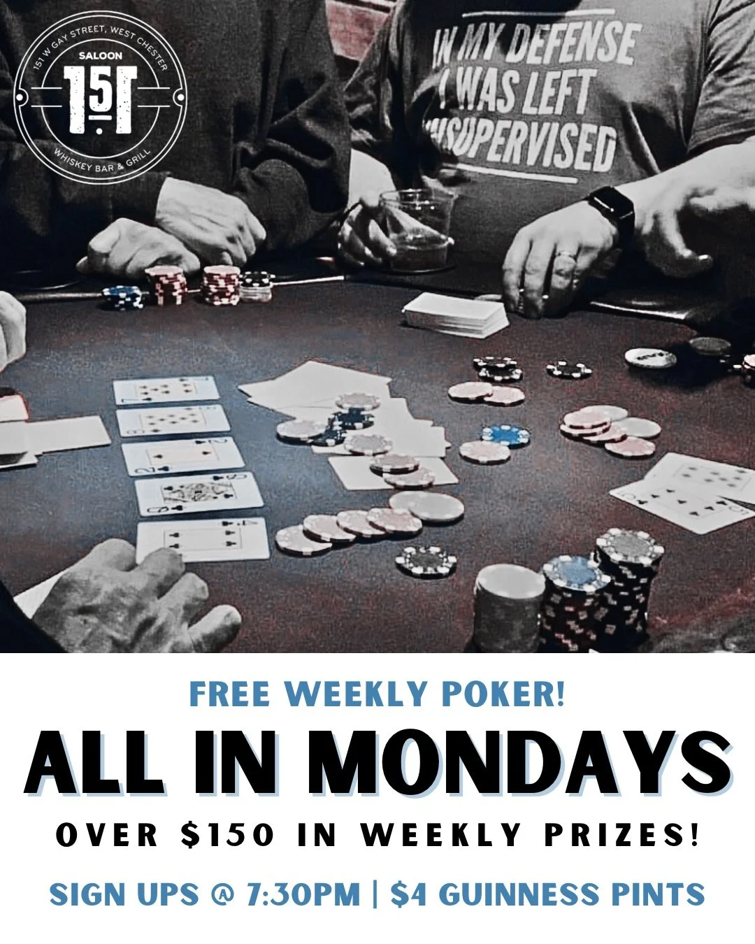 &spades;️&hearts;️&clubs;️&diams;️ All In Mondays &ndash; Free Weekly Poker Night!
🃏 Sign-ups start at 7:30PM &ndash; bring your poker face and win big. 🍔 Burger Monday &ndash; Every burger on our menu is discounted, or Build Your Own Burger starti