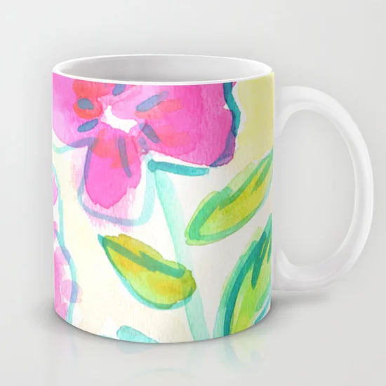 Watercolor Tropical Pink Flowers