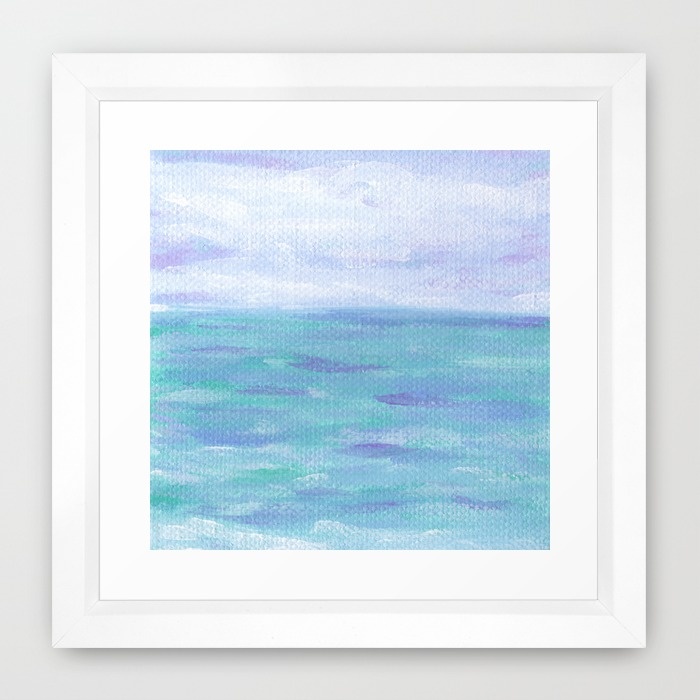 Lilac Skies & Turquoise Seascape Art Print Framed