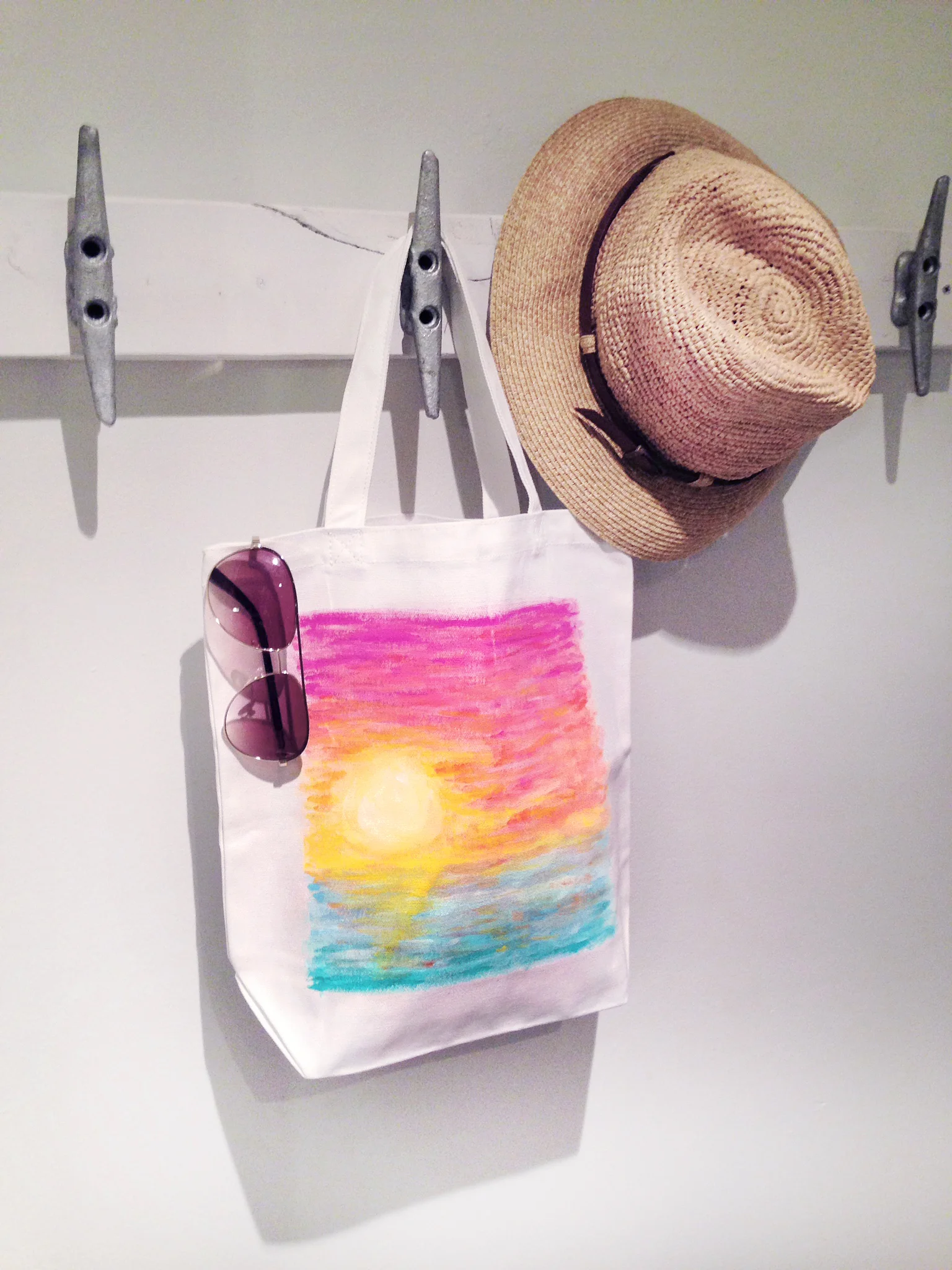 Tropical Sunset Tote Bag | Acrylic Paint on Canvas Tote | Hello Monday Design