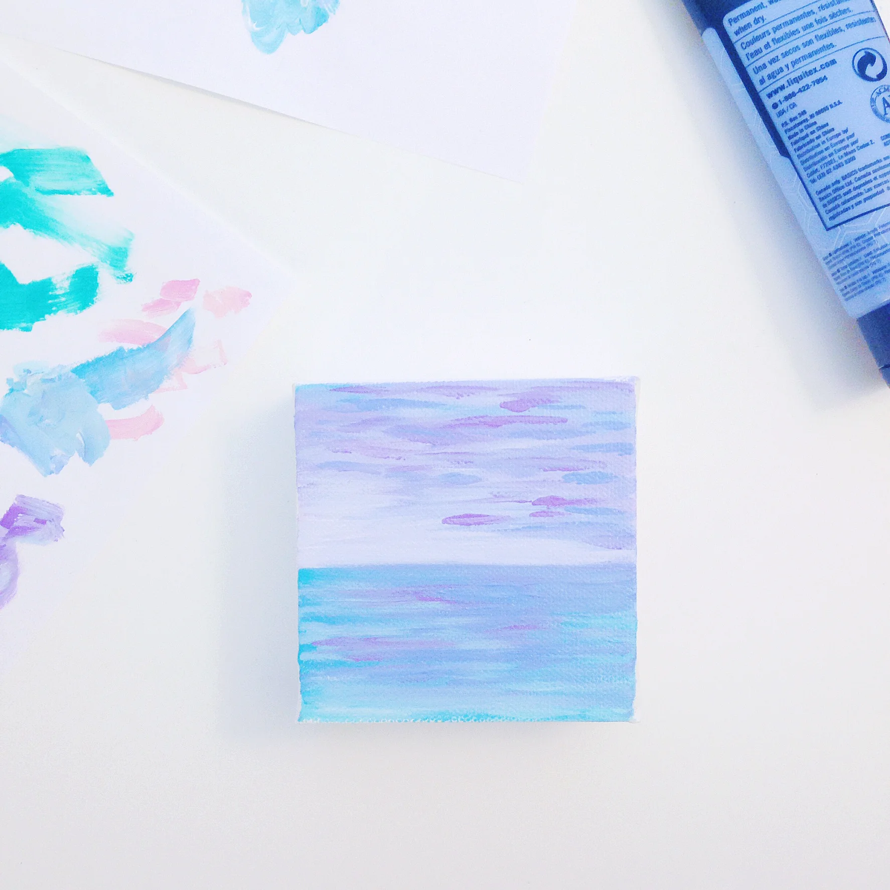 Lilac Seascape | 3"x3" Mini Original Acrylic Painting by Hello Monday Design