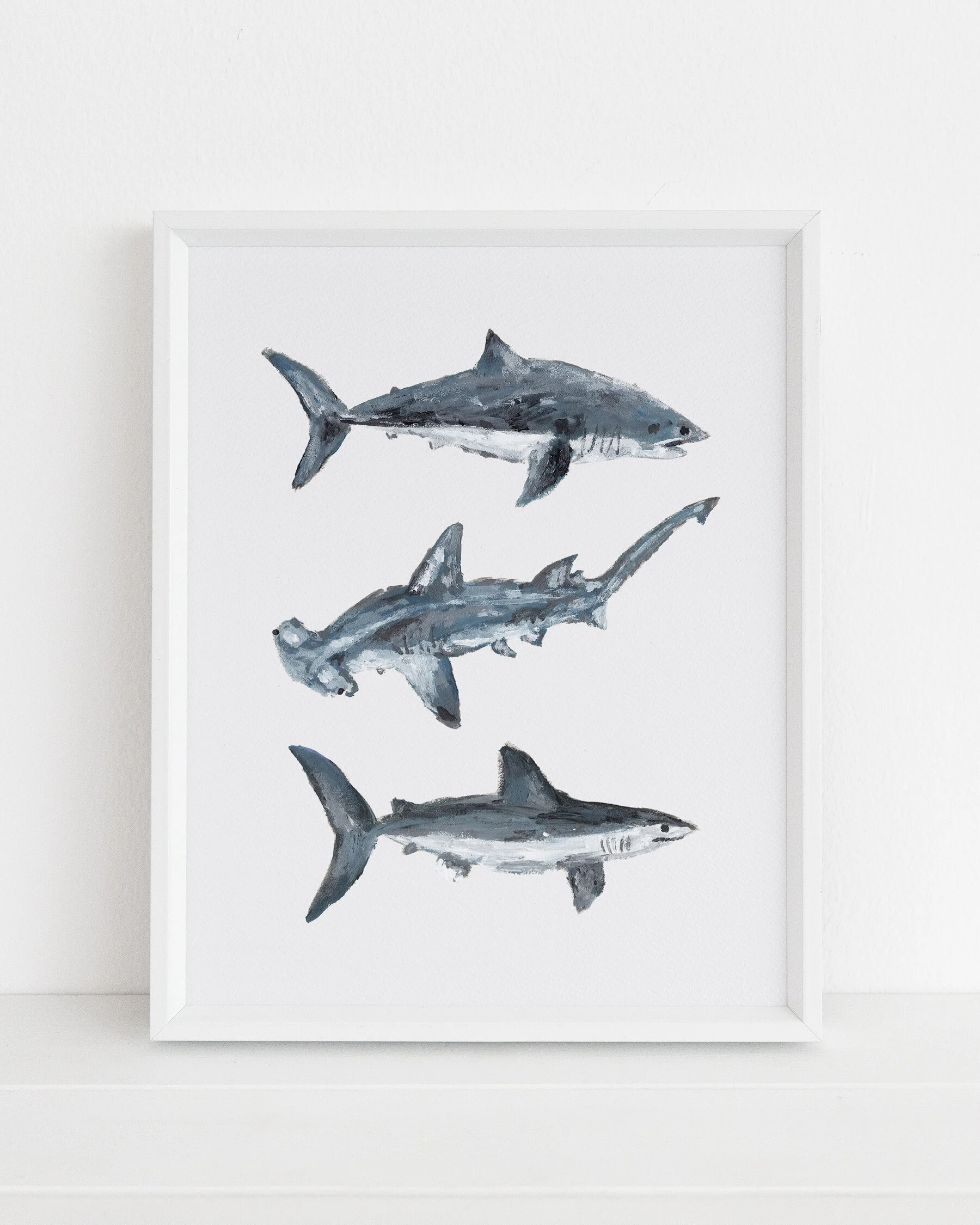 Great White, Hammerhead &amp; Mako Shark Art Print