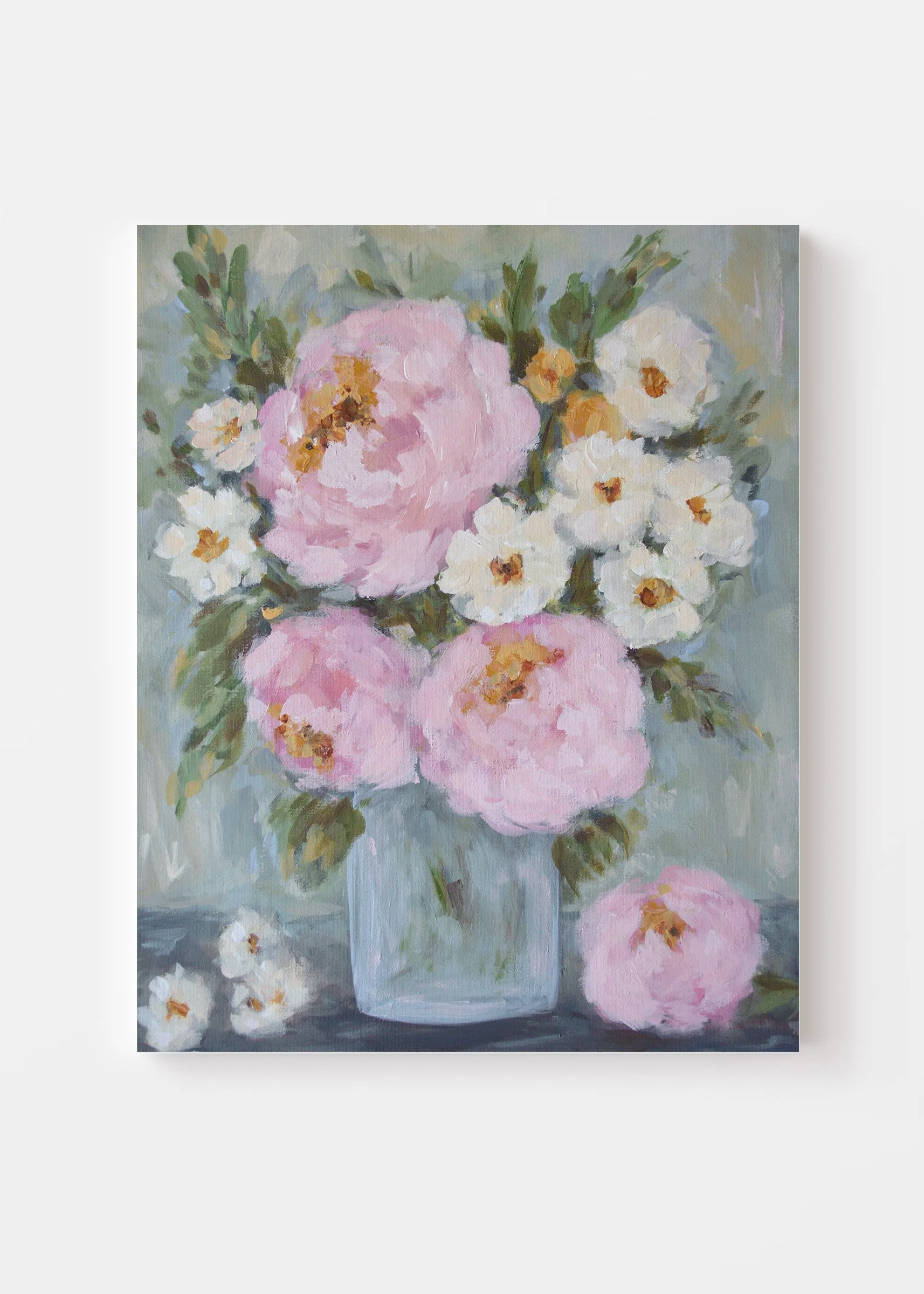 Peony & Daisy Bouquet | 16"x20" on Canvas