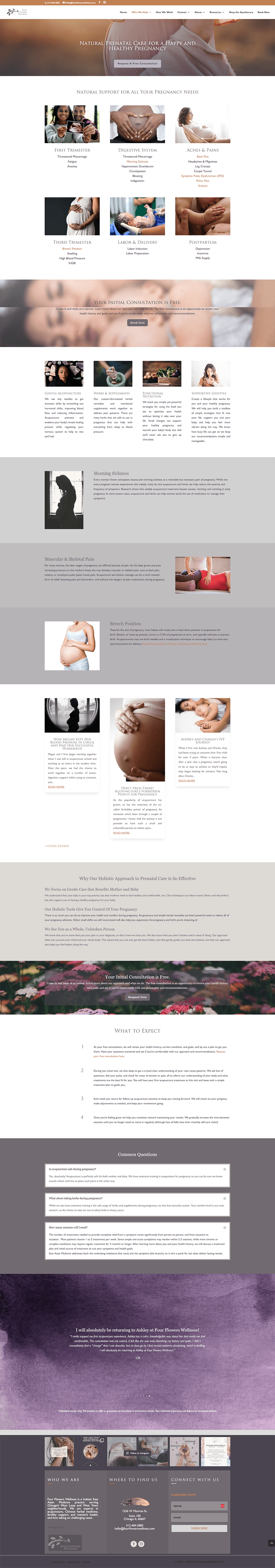 After screenshot of pregnancy services page with warm natural colors, improved readability, and strategic calls to action.