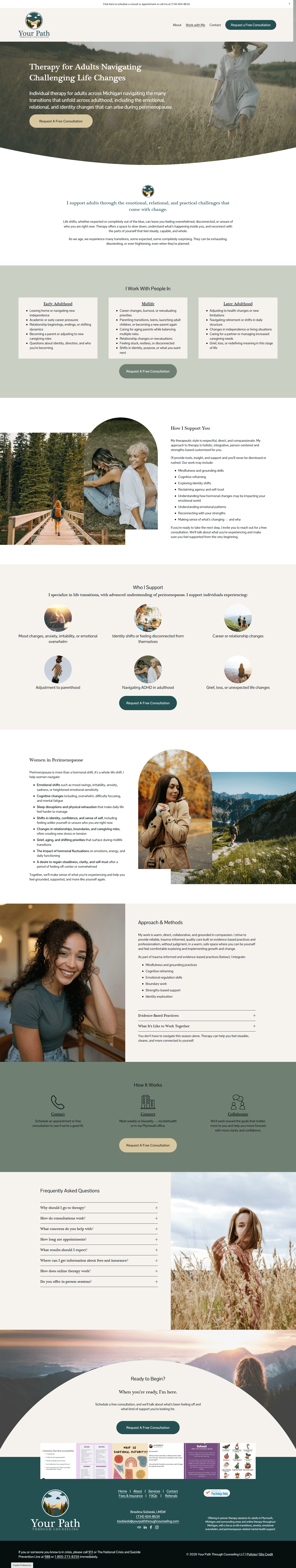 Refreshed therapy services page with clearer organization, welcoming design, and an easier path for potential clients to find support.