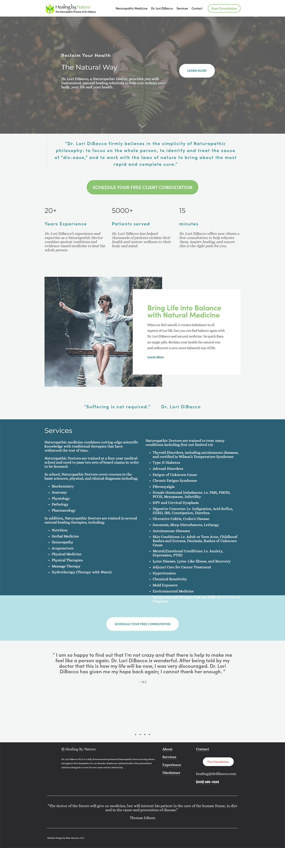 Before screenshot of a naturopathic doctor homepage prior to the Squarespace website refresh.