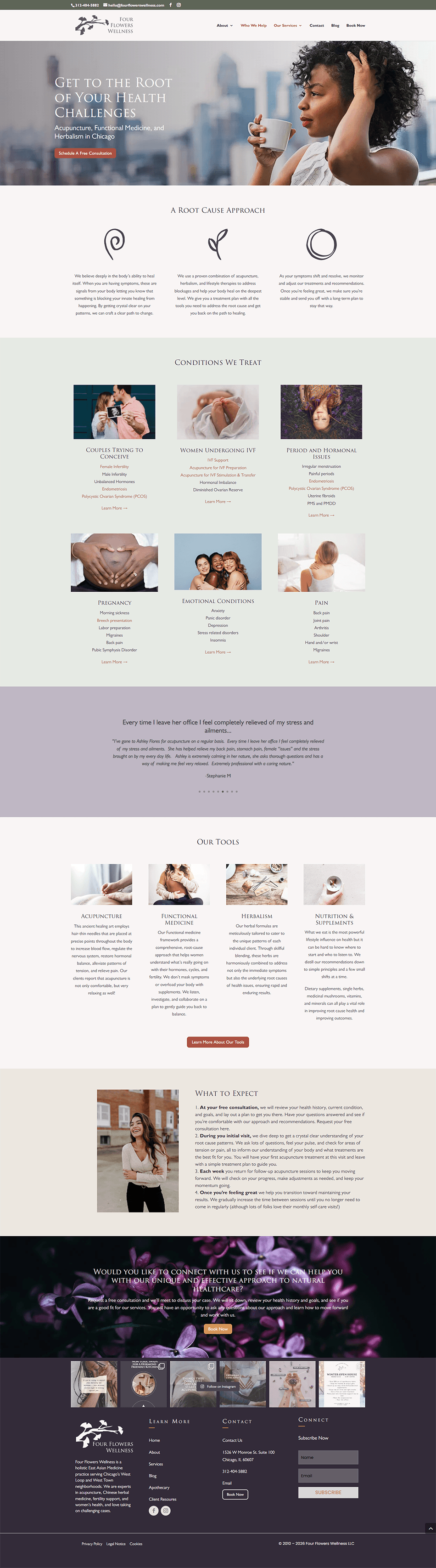After screenshot of Who We Help page with clear service categories and simple natural website design for a growing practice.