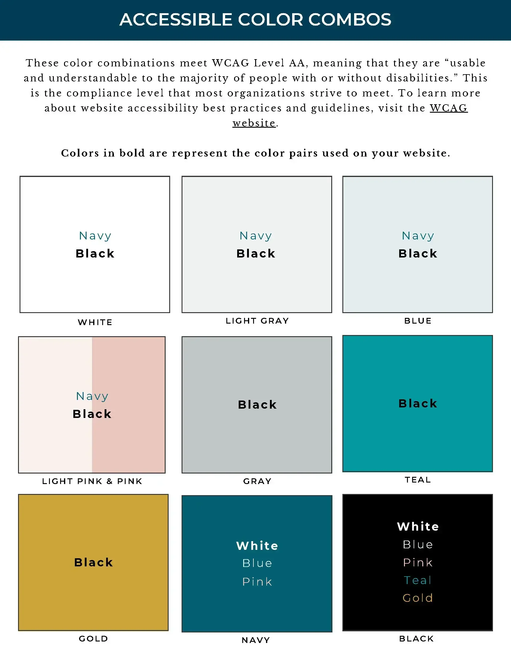 Accessible color combinations used for contrast in the chiropractor website design