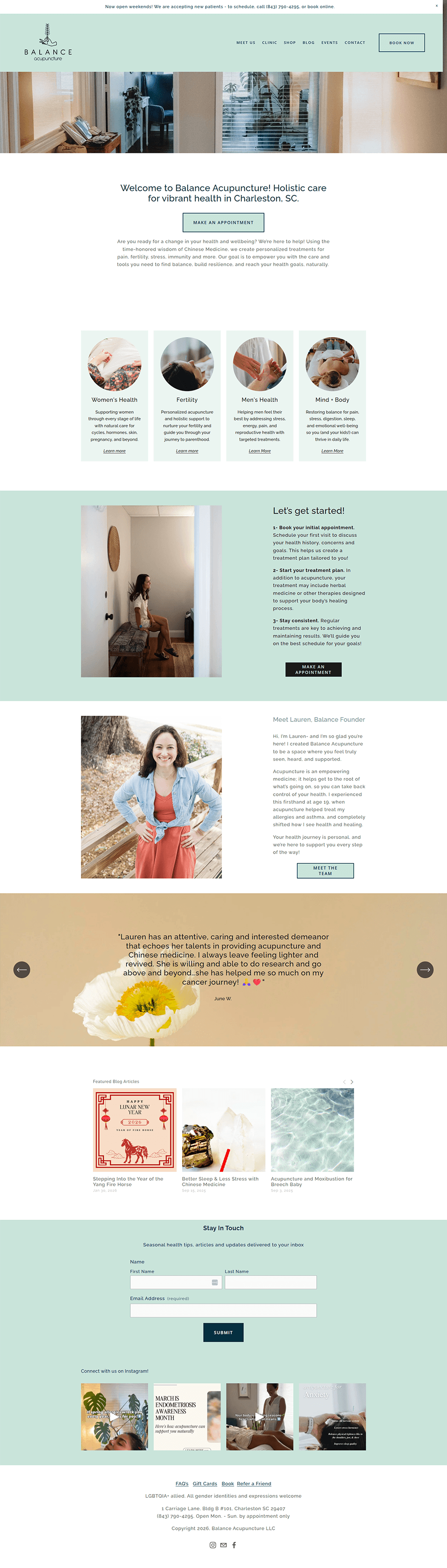 Before screenshot of acupuncture website homepage with outdated layout and less strategic messaging before website refresh.