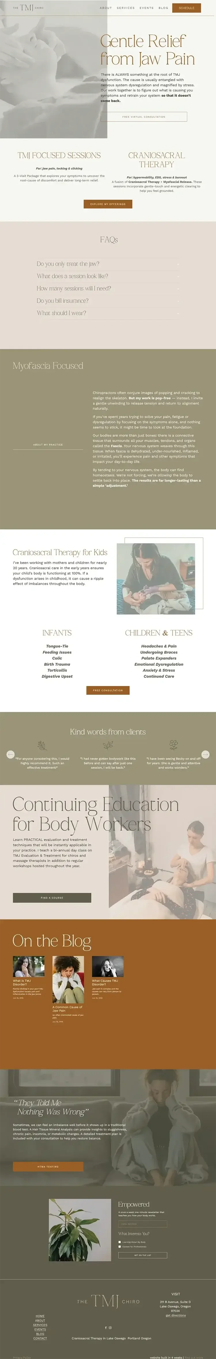 Screenshot of chiropractor website homepage before refresh with scattered layout and unclear focus