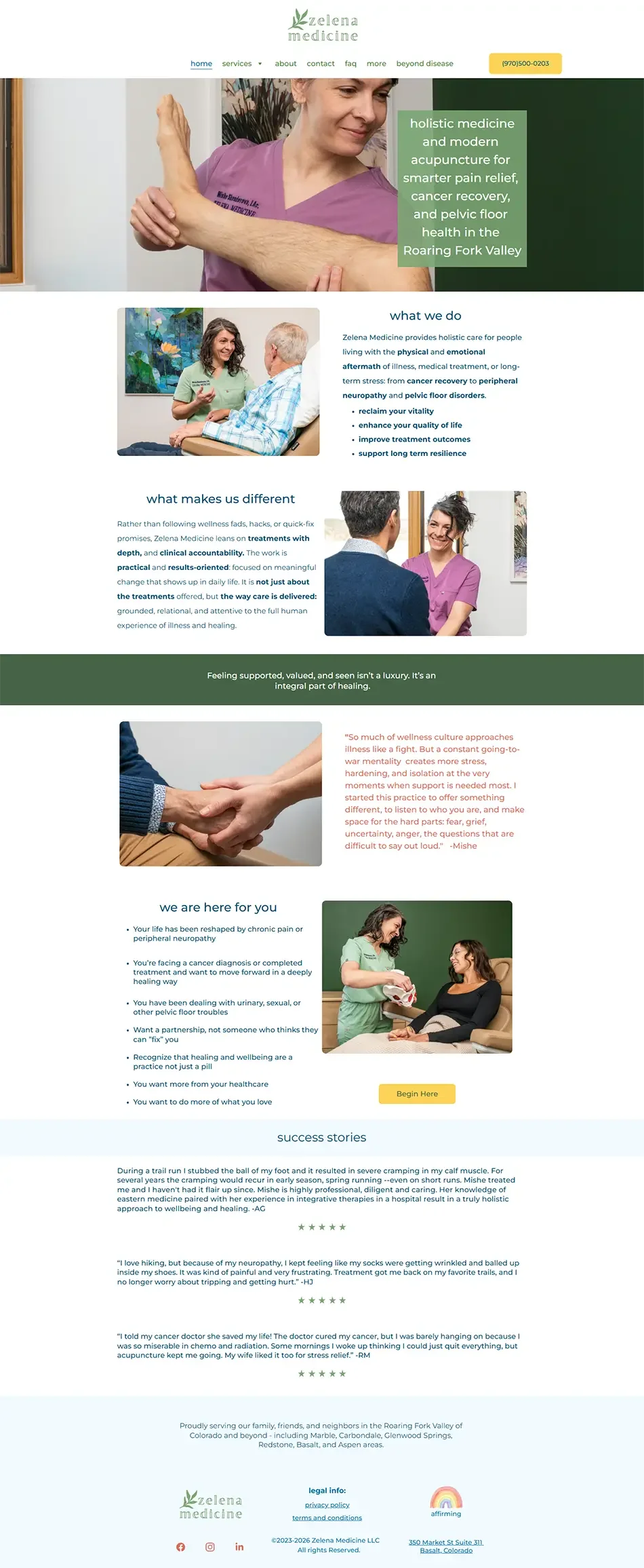 Before screenshot of acupuncture website homepage with less polished design and limited SEO structure before refresh.