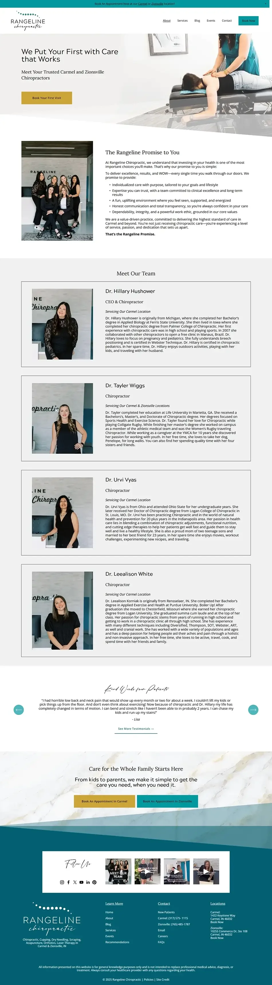 Upscale and modern About page for a custom chiropractic website built on Squarespace