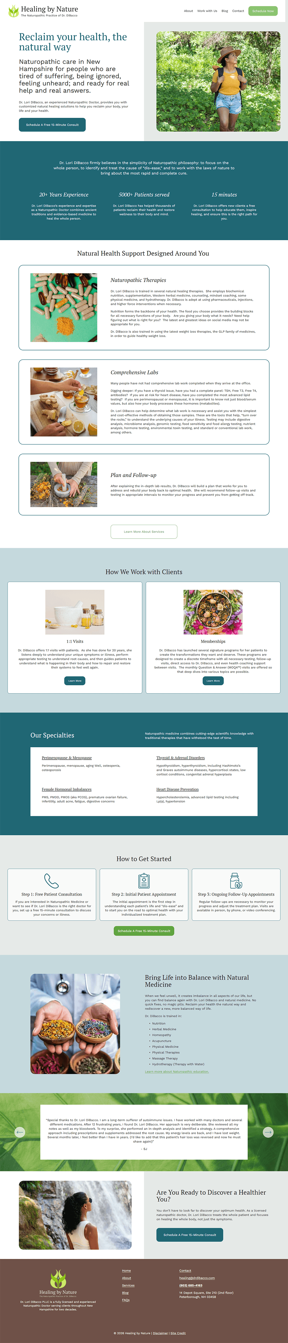 Refreshed naturopath website homepage with a bright, natural design, clear messaging, and easy-to-follow navigation.