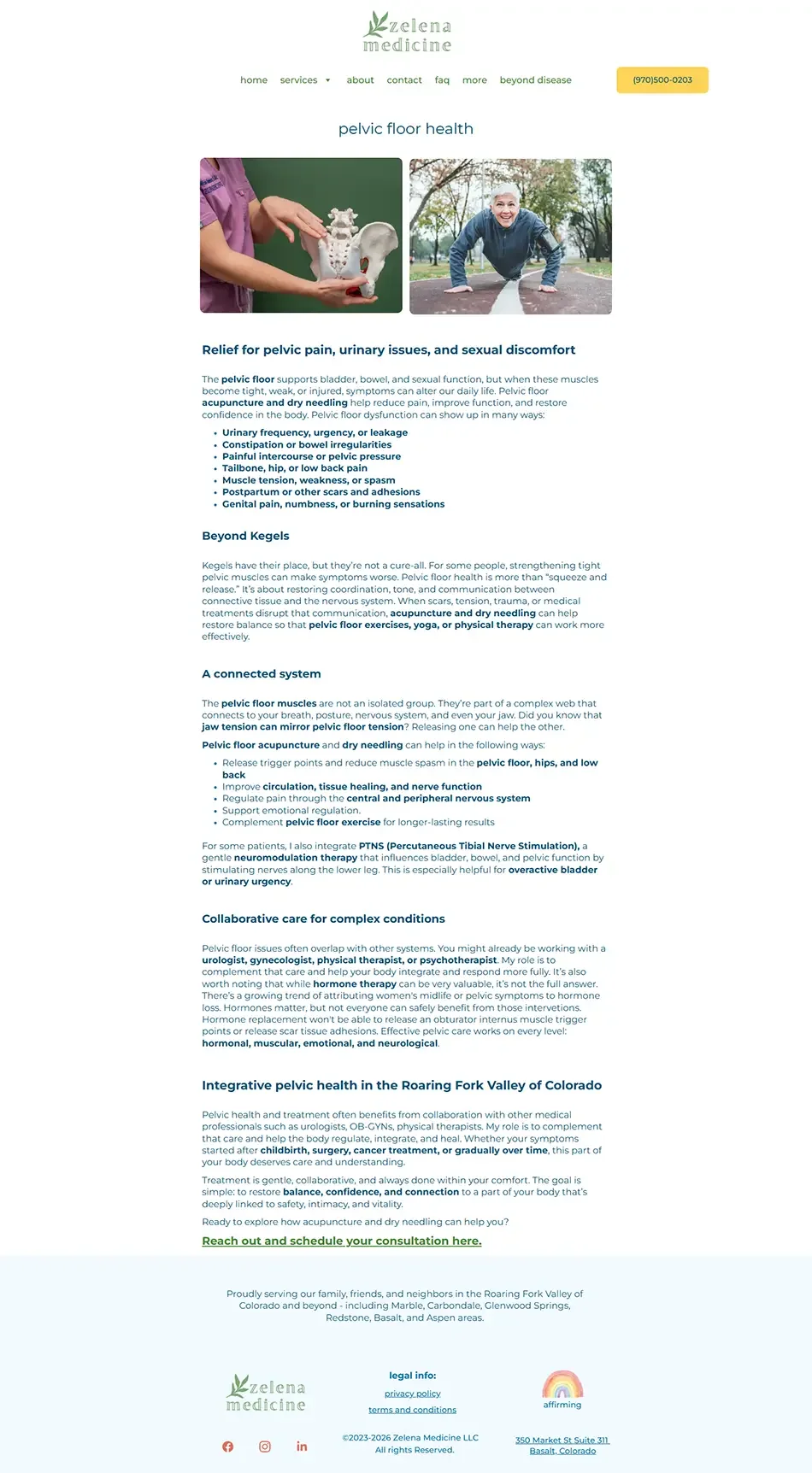 Before screenshot of acupuncture services page with unclear navigation and limited visual hierarchy.