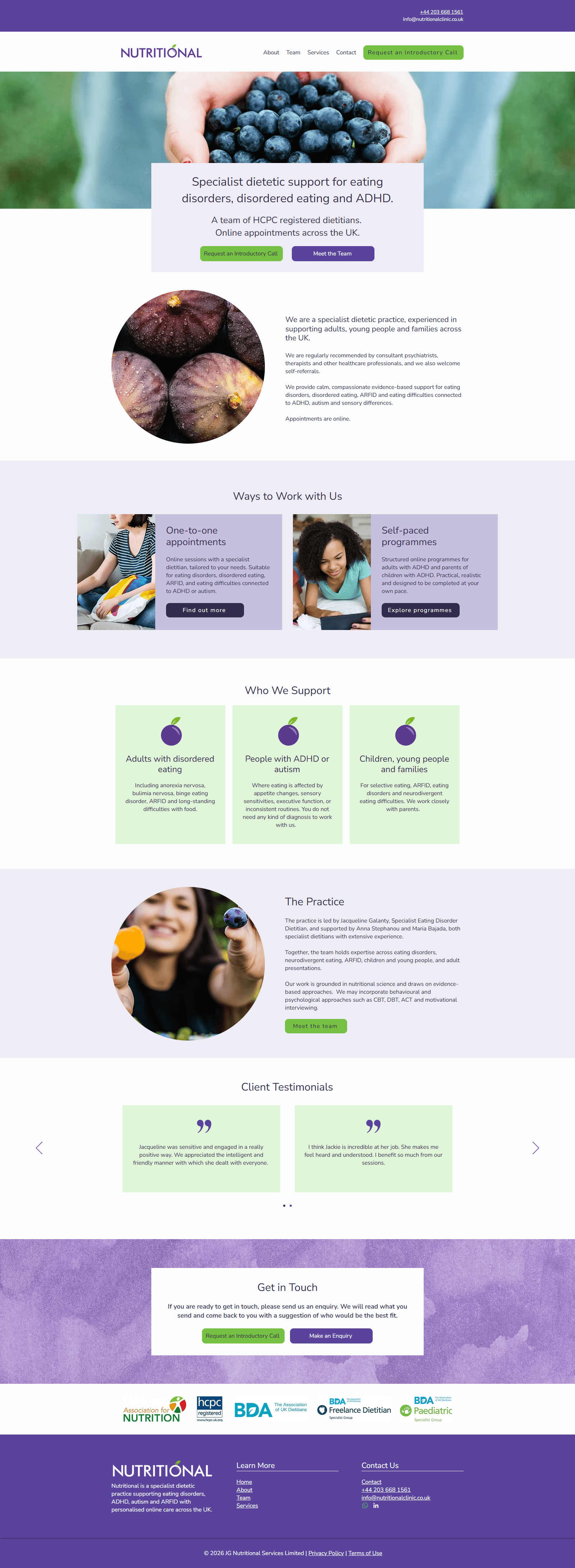 Refreshed nutrition counseling homepage with clear navigation, calming design, and professional Wix website layout.