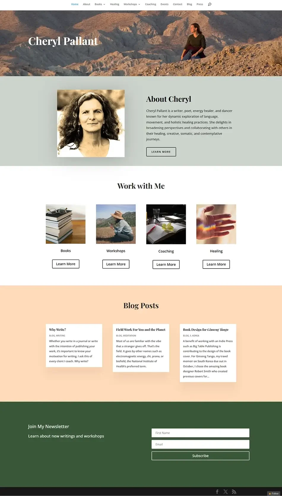 Outdated home page of author and energy healer website before Squarespace redesign