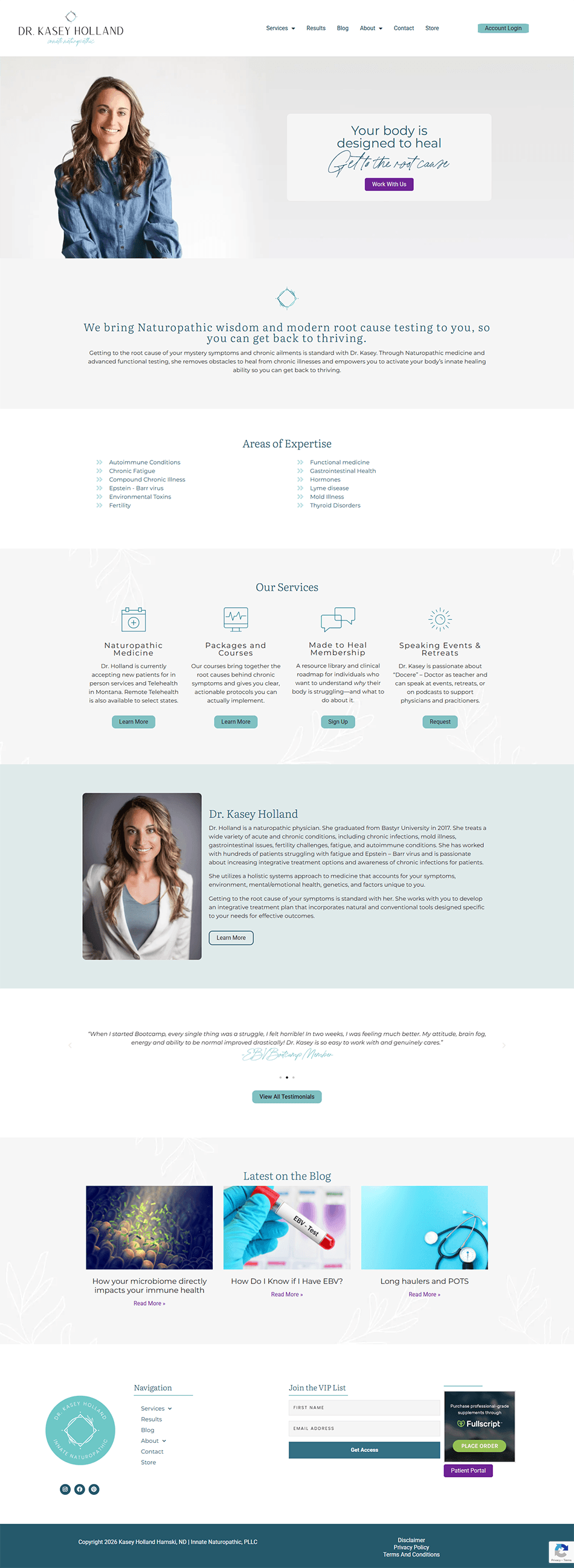Before screenshot of wellness consultant homepage with outdated layout and stale branding before website refresh.