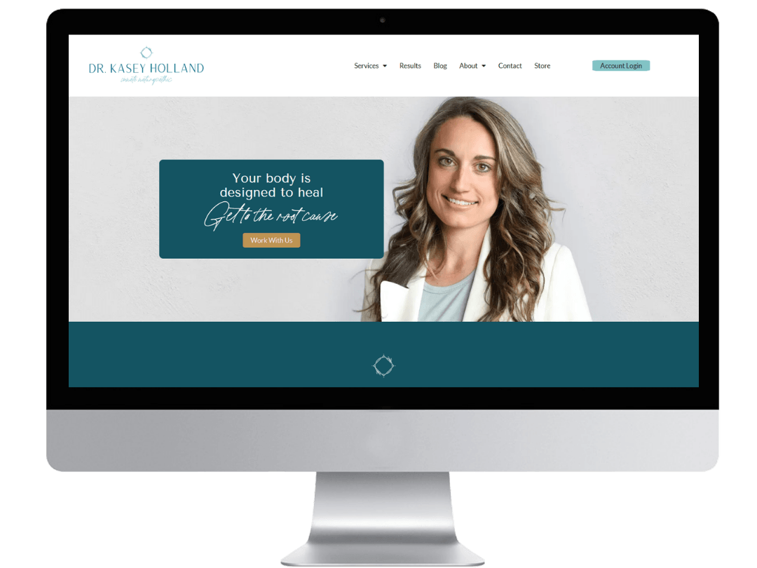 Health and wellness consultant homepage on Elementor with a simple, clean, elevated design in navy, white, and cream.