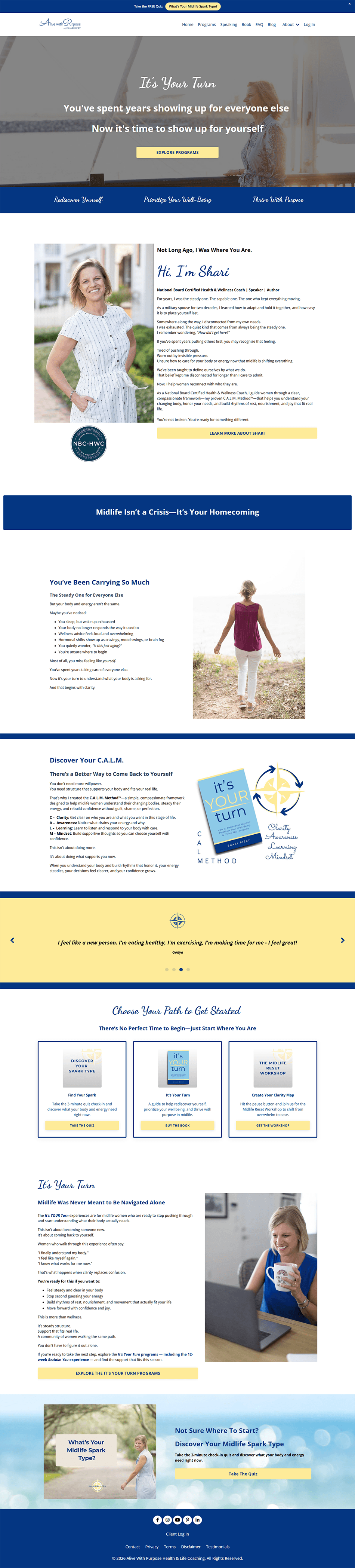 Before screenshot of a life coach website homepage in Kajabi before the website design and SEO refresh.