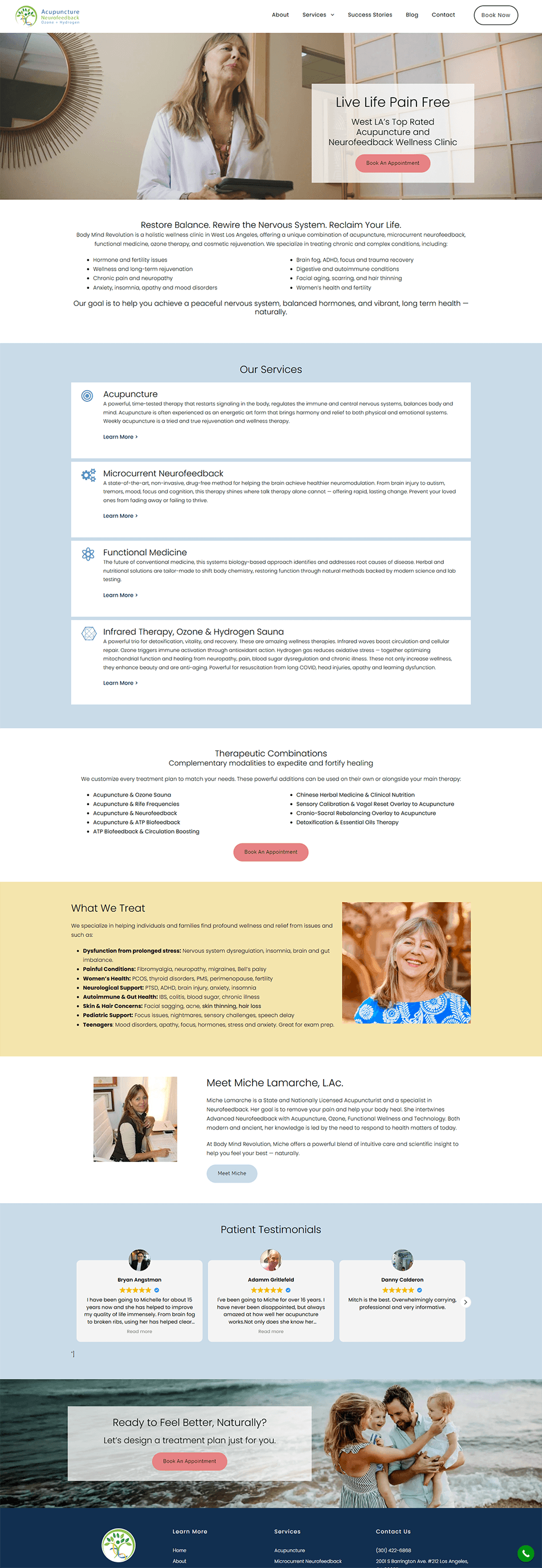 Refreshed WordPress acupuncture clinic homepage with clean website design, clear navigation, and modern blue and yellow branding.
