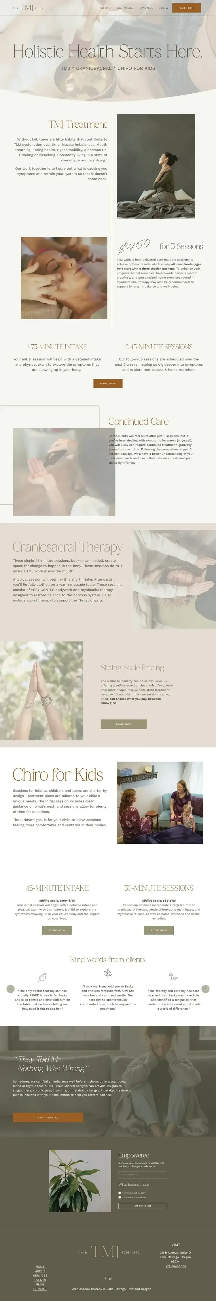 Original services page layout before website refresh showing outdated, generic chiropractor site design