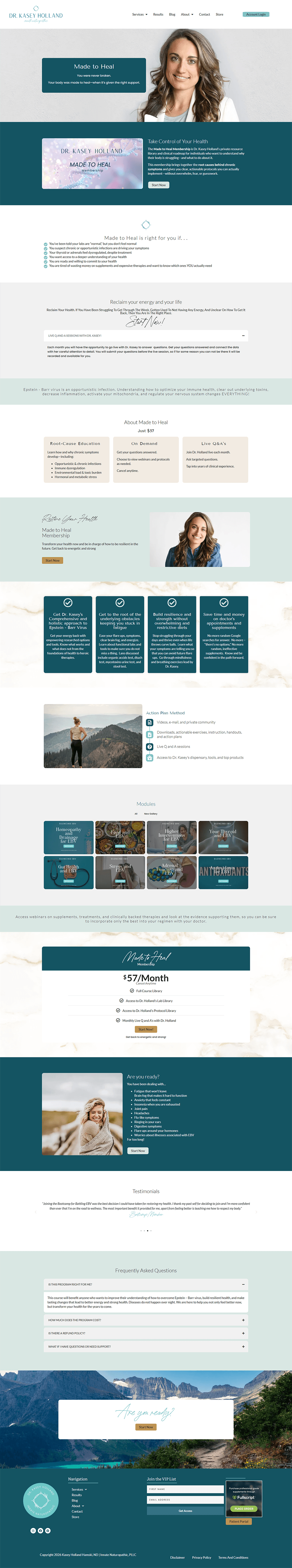Refreshed membership page for Elementor wellness website promoting courses and programs with elevated design and clear calls to action.