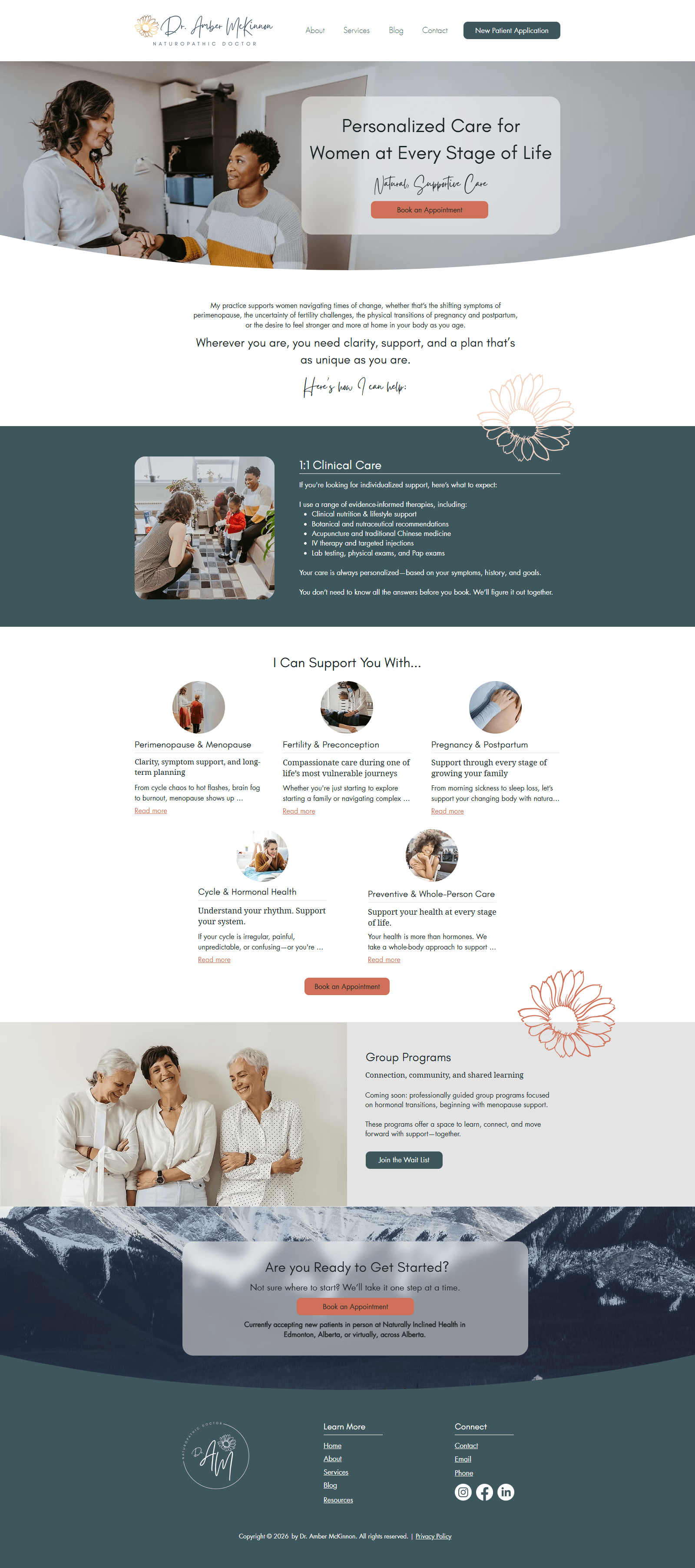 Services page for naturopathic doctor website design featuring clear program information, simple navigation, and patient-focused layout.