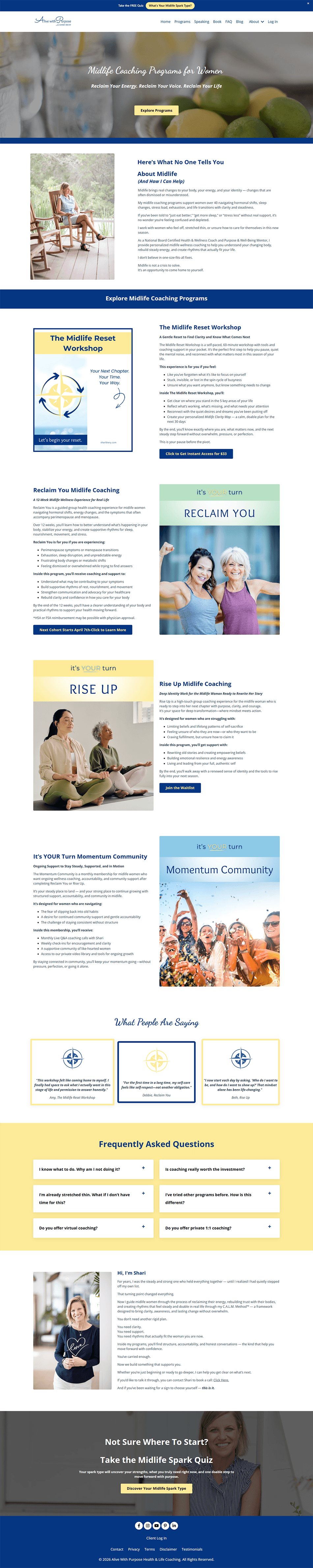 Before screenshot of a Kajabi programs page for a life coach before the website refresh.