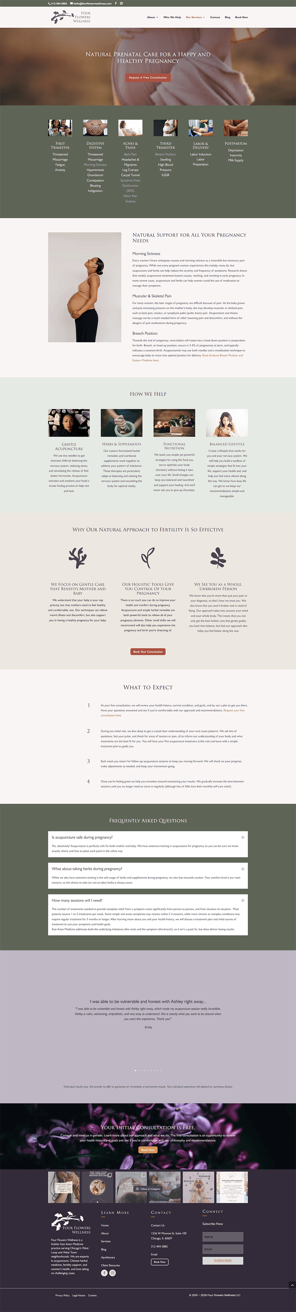 Before screenshot of pregnancy acupuncture services page with outdated formatting and limited visual hierarchy.