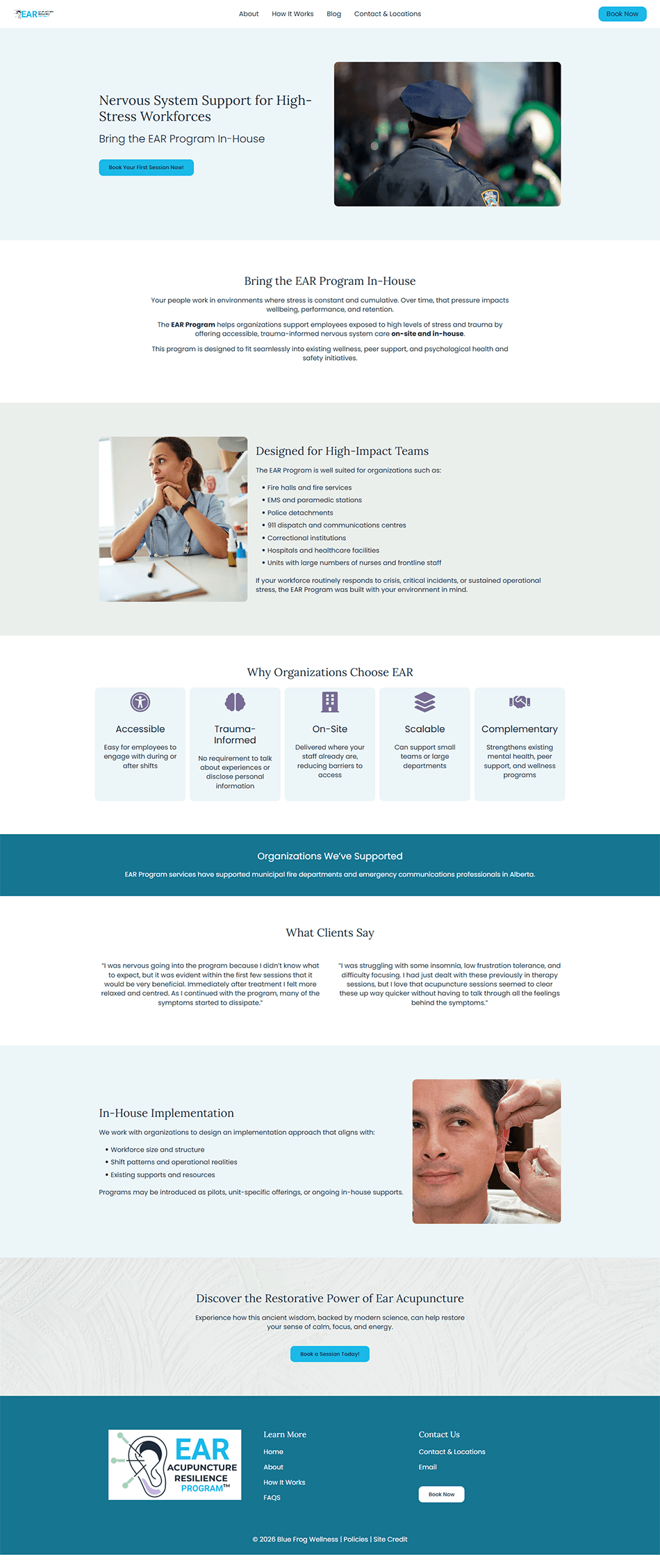 Refreshed Elementor homepage for an acupuncture wellness program with bright branding, clear navigation, and modern website design.